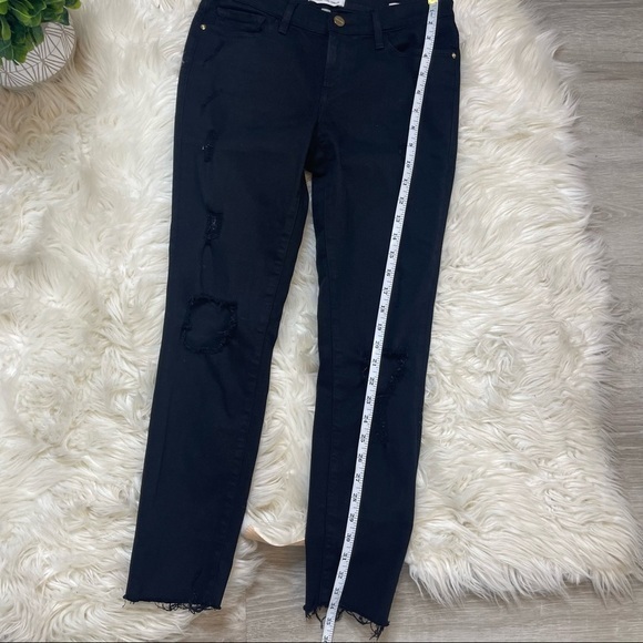Frame Denim Le Skinny De Jeanne in Empire‎ Distressed Raw Hem Jean Black Size 27 - Picture 12 of 12